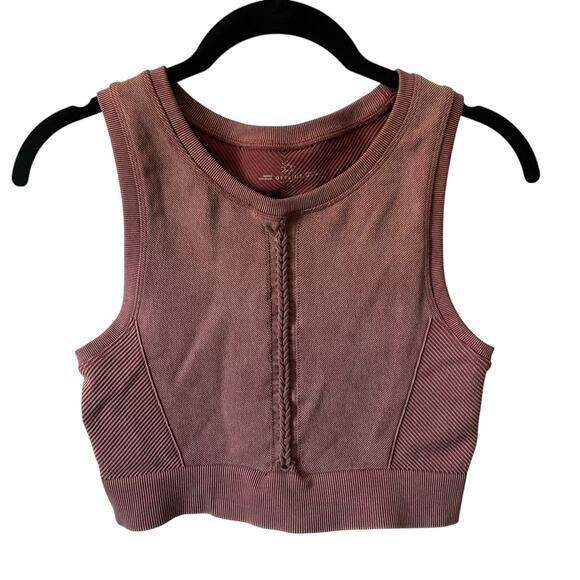 Offline by Aerie Large Crop Top Ribbed Maroon Recharge Least Supports Bra - Picture 1 of 9